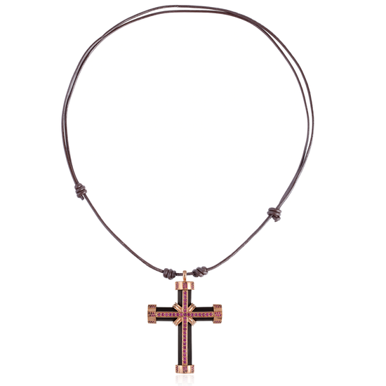 925 Silver Cross with Onyx & Ruby