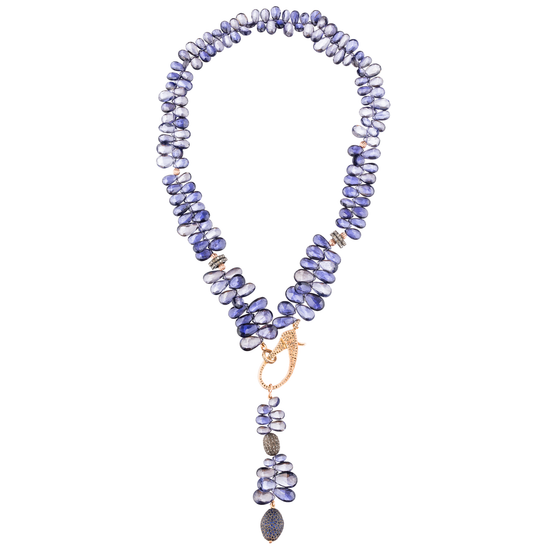 925 Silver Necklace with Faceted Iolite Drops