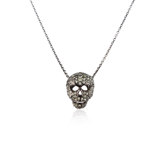 925 Silver Necklace with Green Sapphire Pavé Skull