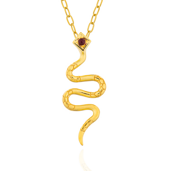 925 Silver Snake Necklace with Ruby Cabouchon