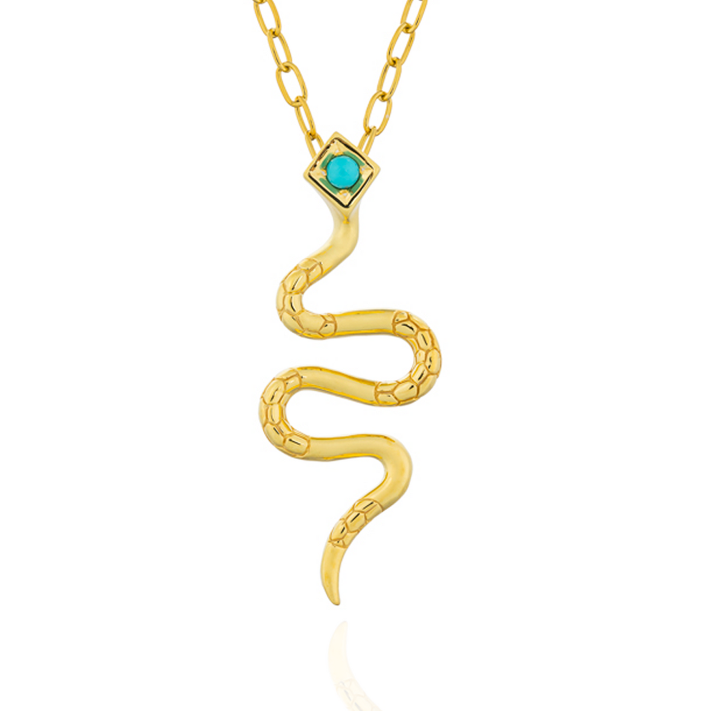 Serpentine 925 Silver Snake Necklace with Turquoise Cabouchon