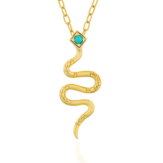 925 Silver Snake Necklace with Turquoise Cabouchon