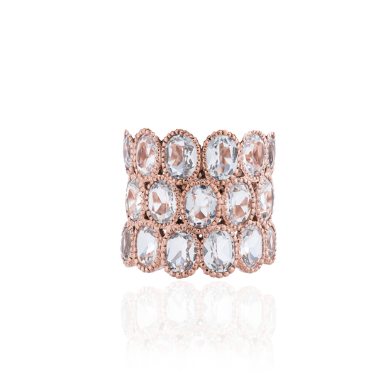 925 Silver O Ring Plated in Rose Gold with White Topaz