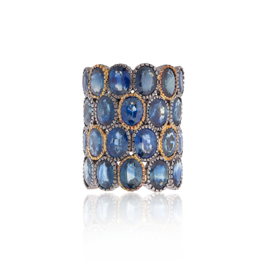 Load image into Gallery viewer, 925 Silver O Ring with Oval Cut Blue Sapphires
