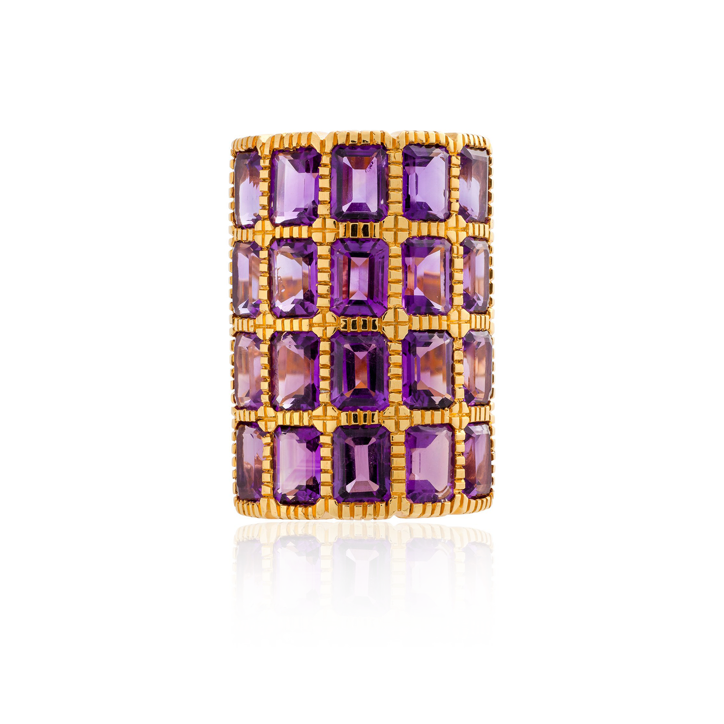 925 Silver O Ring with Emerald Cut Amethyst