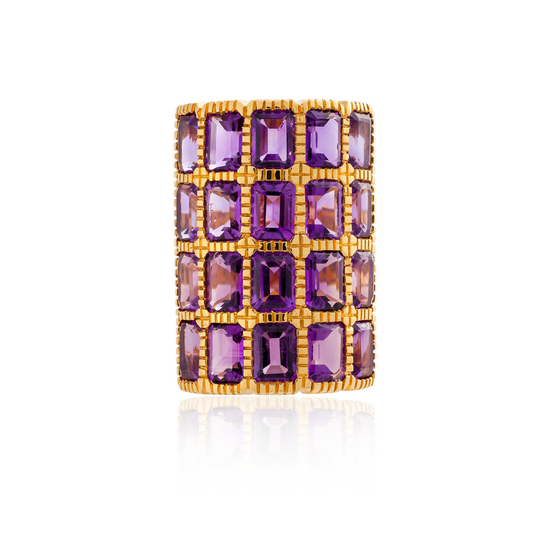 925 Silver O Ring with Emerald Cut Amethyst