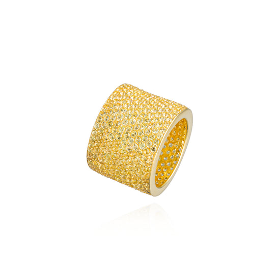 Edge Pavé 925 Silver Ring with Yellow Sapphire Pavé