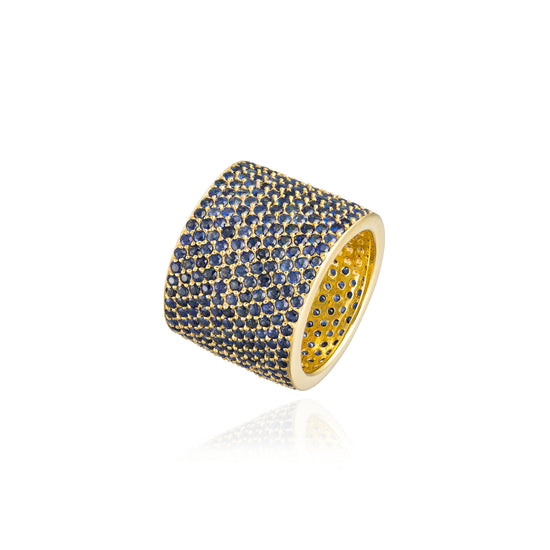 Edge Pavé 925 Silver Ring with Blue Sapphire Pavé