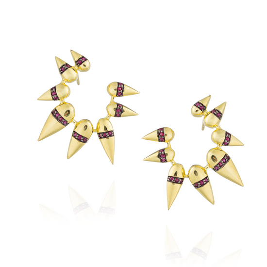 925 Silver Earrings  plated in 18k Yellow Gold With Ruby