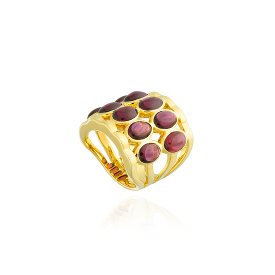 925 Silver Ring Plated With Rhodolite  Cabouchon