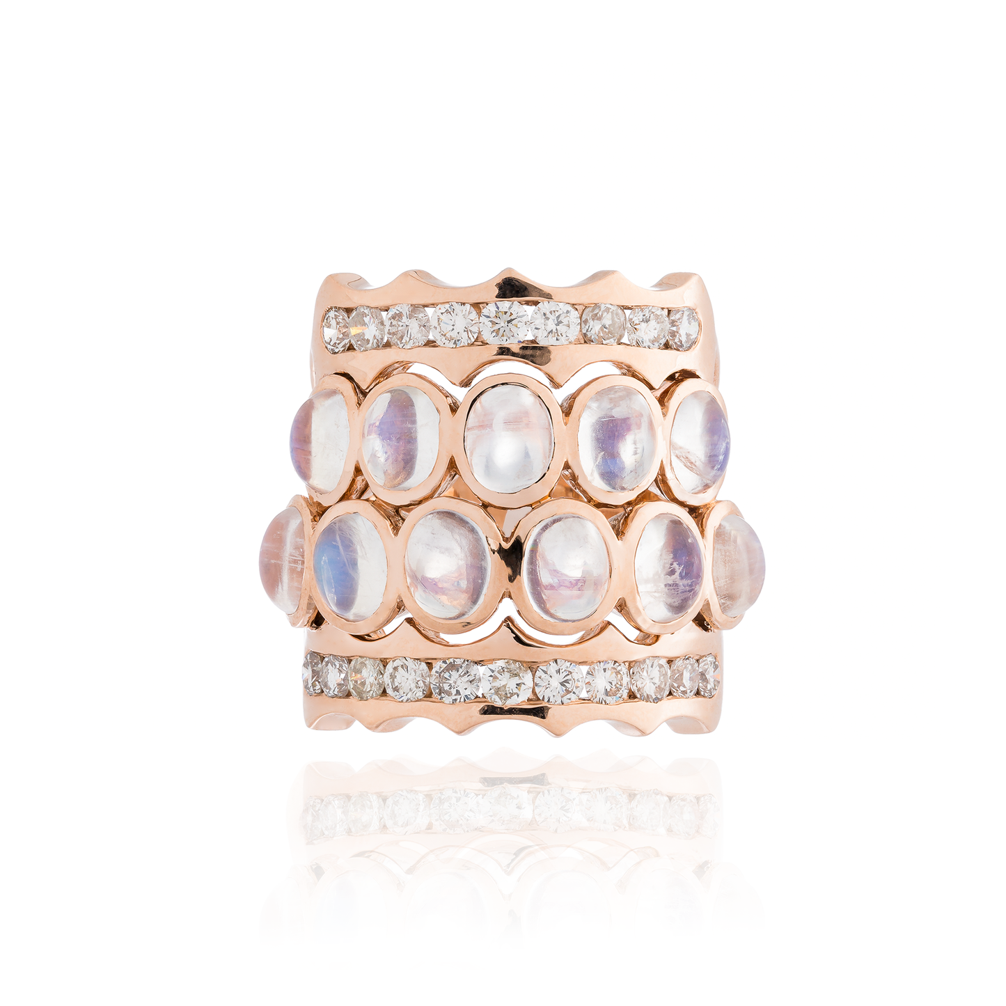 Iconic Wave 18K Rose Gold Ring with Moonstone Cabochon