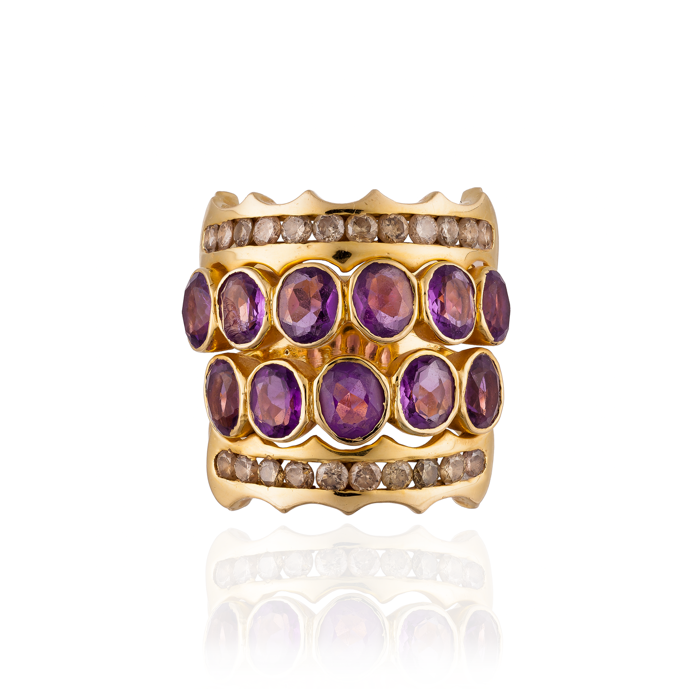 Iconic Wave 18K Yellow Gold Ring with Amethyst