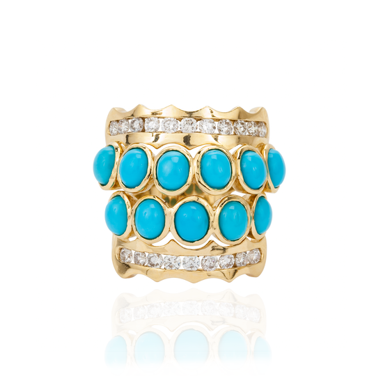 Load image into Gallery viewer, Iconic Wave 18K Yellow Gold Ring with Turquoise Cabochon
