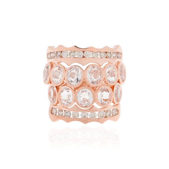 Load image into Gallery viewer, Iconic Wave 18K Rose Gold Ring with White Topaz
