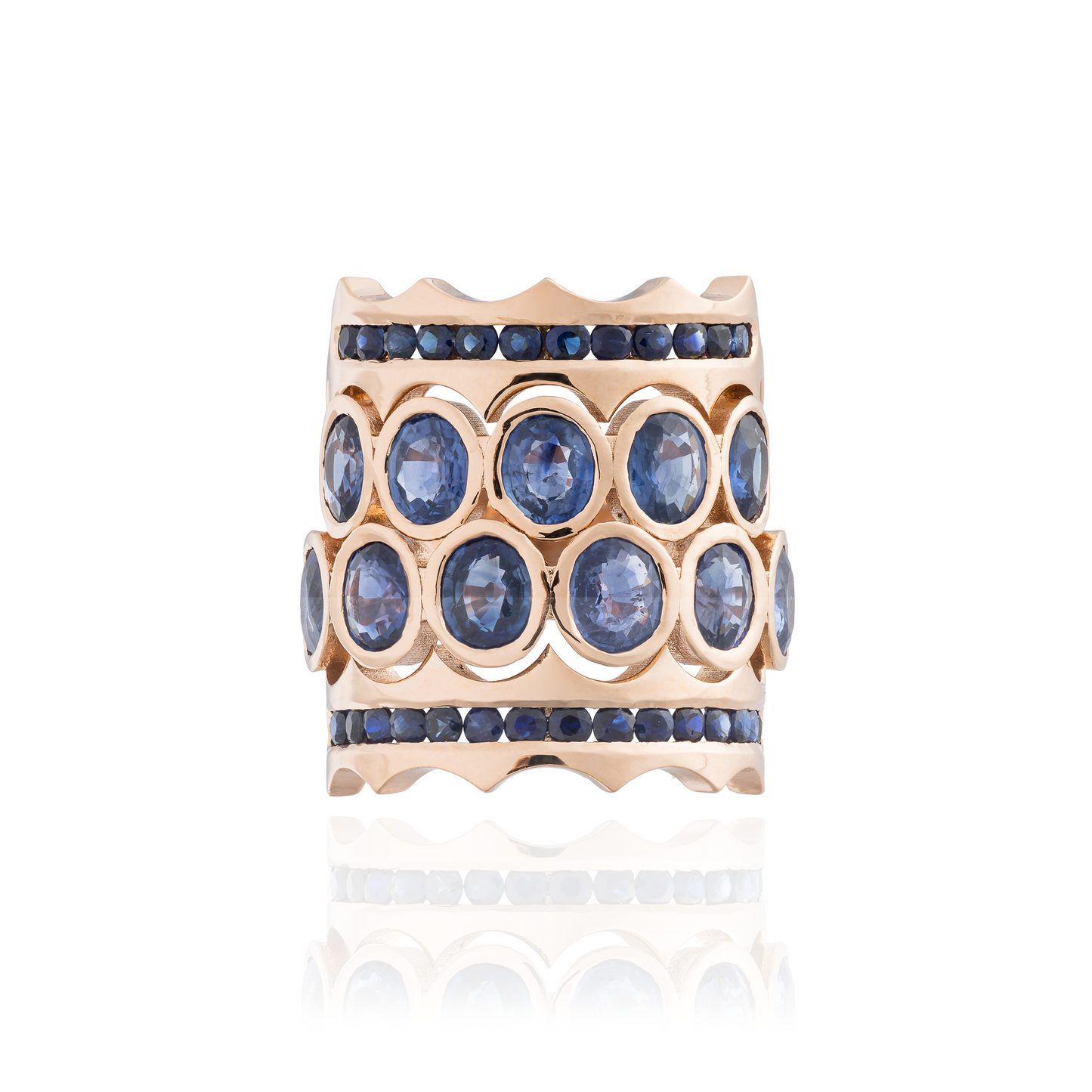 Iconic Wave 18K Rose Gold Ring With Blue Sapphires