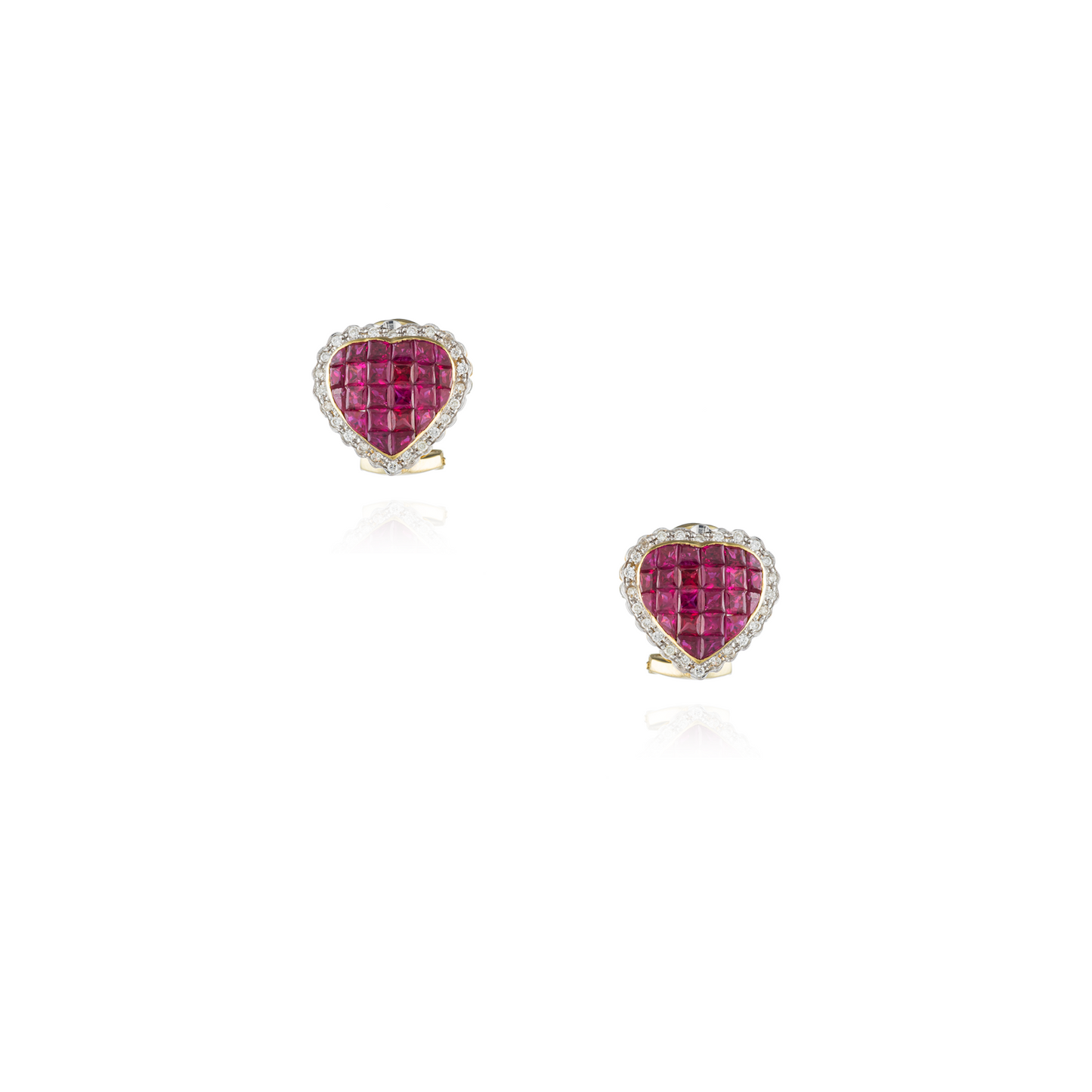 18K Yellow Gold Heart Shaped Ruby Earrings