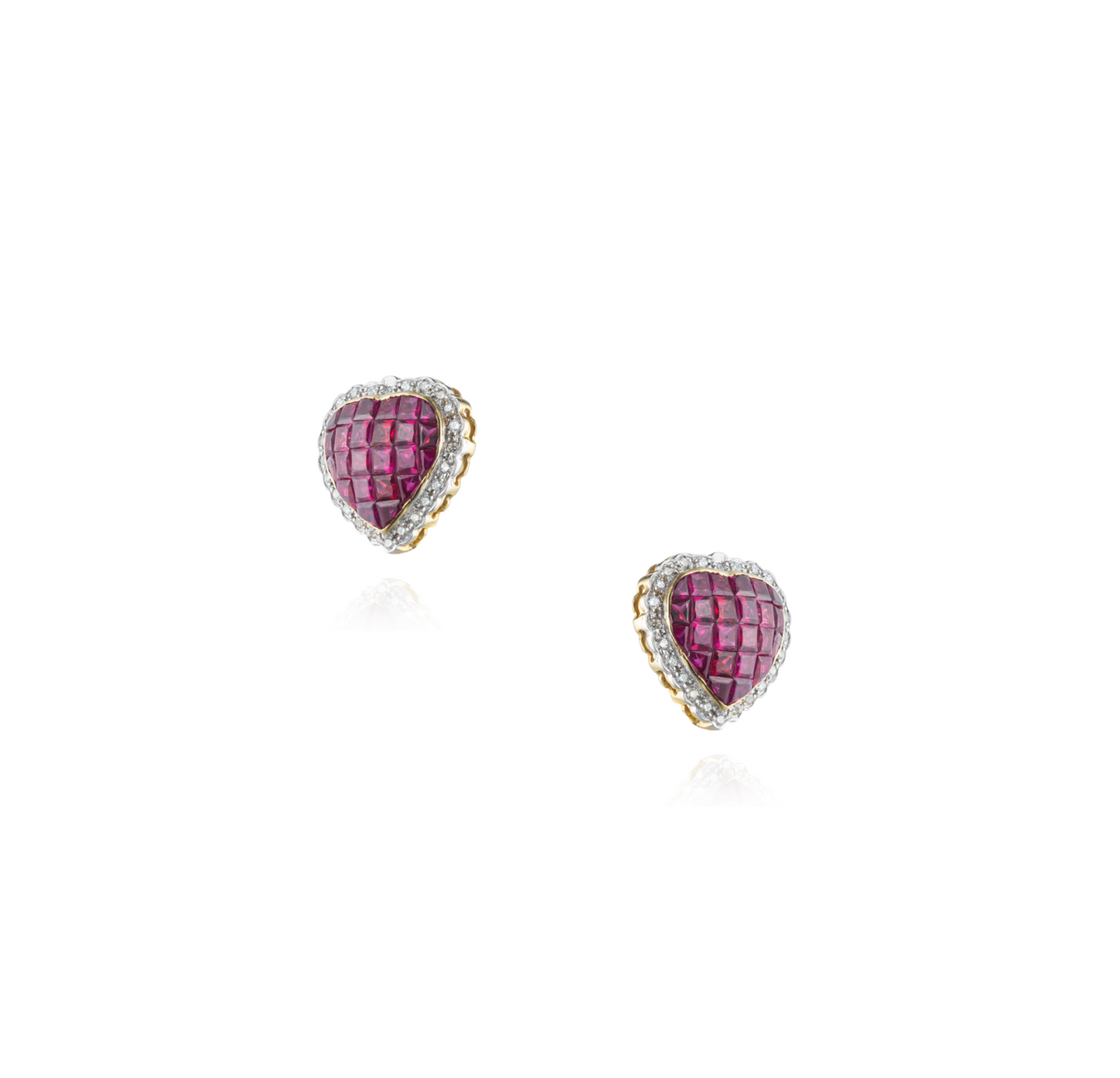 18K Yellow Gold Heart Shaped Ruby Earrings