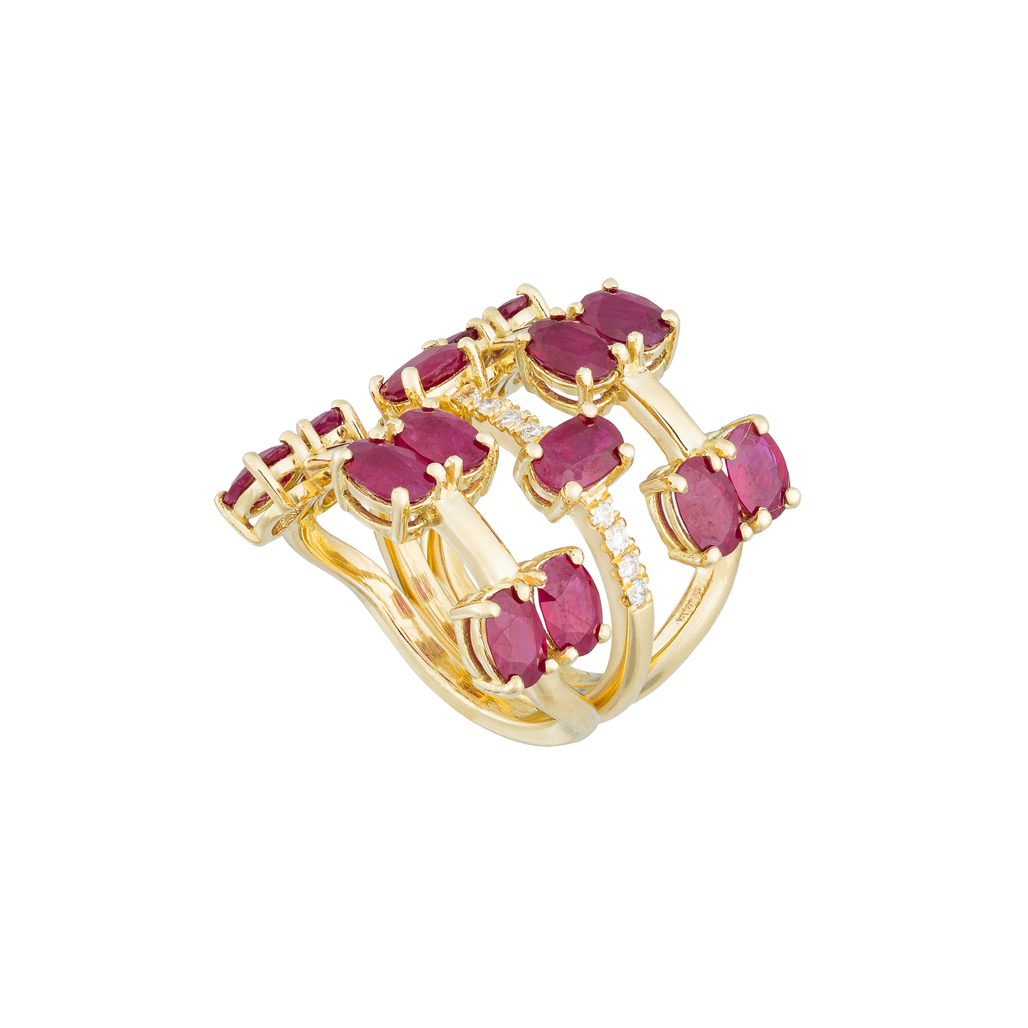 Colored Constellation 18K Yellow Gold Ring with Rubies