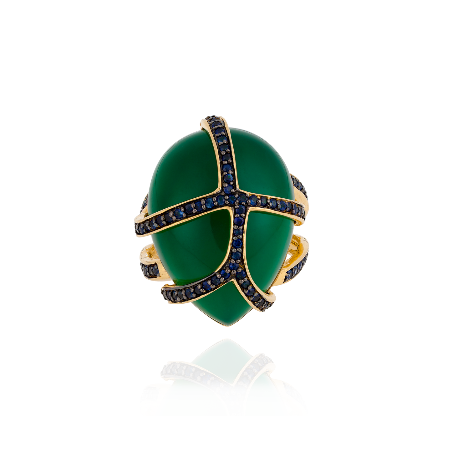 18K Yellow Gold Ring with Green Onyx Cabochon