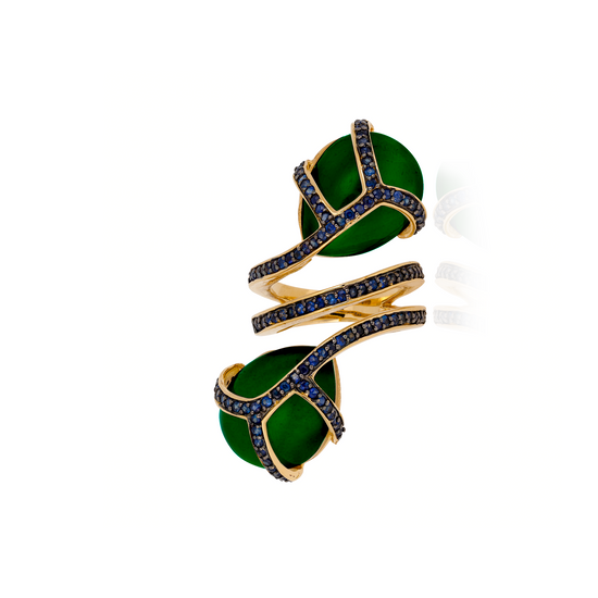 18K Yellow Gold Ring with Green Onyx Cabochon