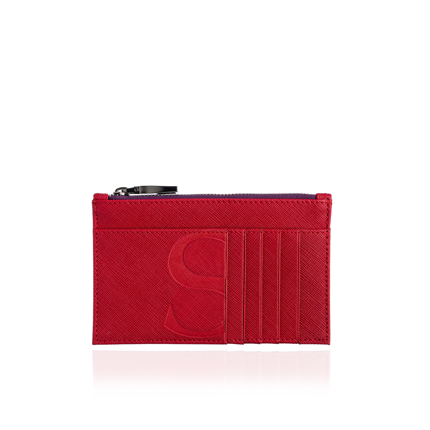 Credit Card Zip Pouch in Red Textured Leather