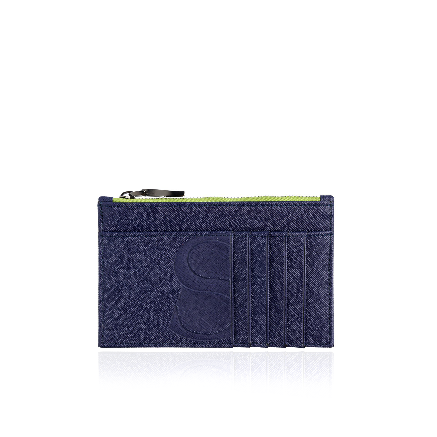 Credit Card Zip Pouch in Blue Textured Leather