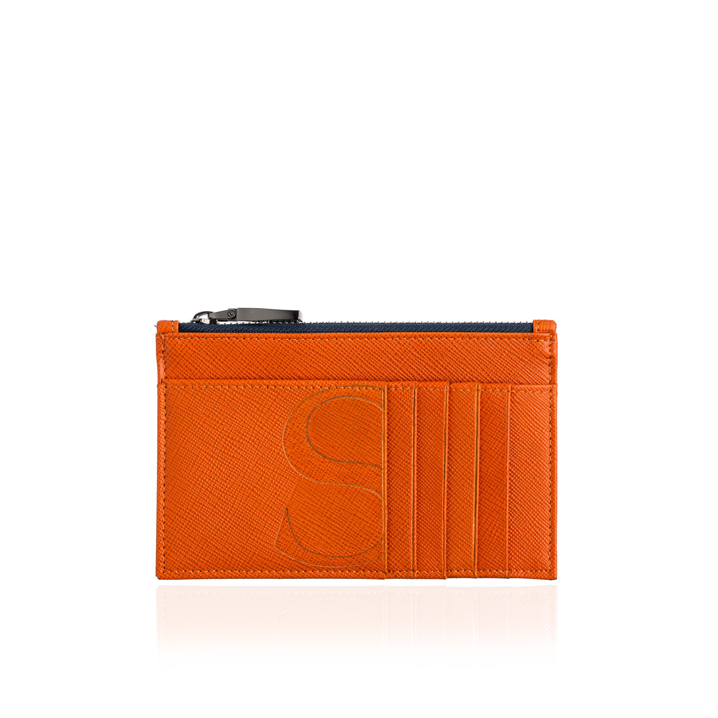 Credit Card Zip Pouch in Orange Textured Leather