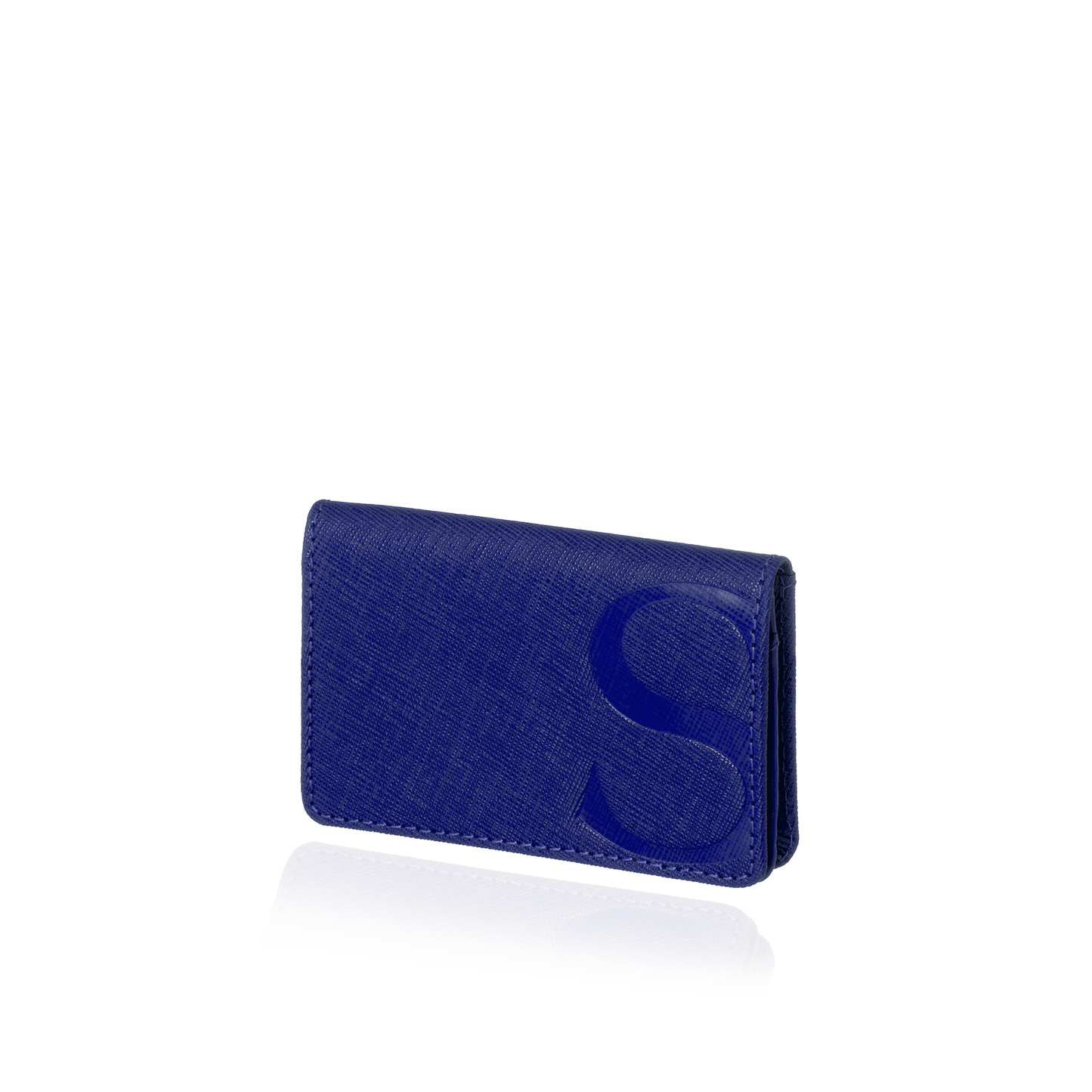 Card & ID Holder in Blue Textured Leather