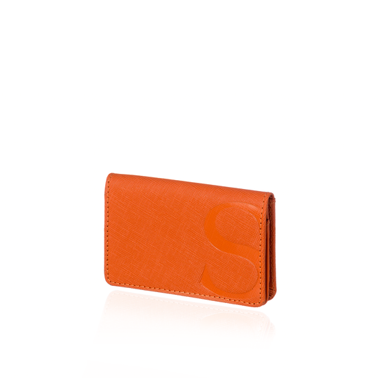 Card & ID Holder in Orange Textured Leather