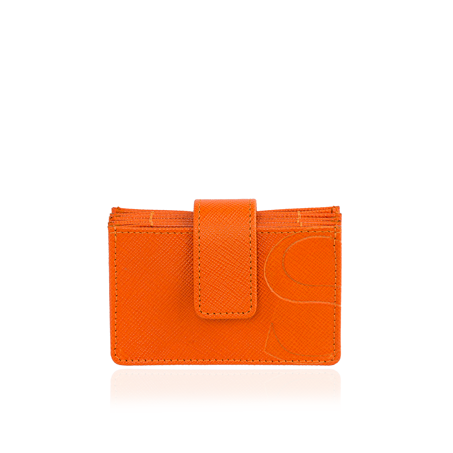 Credit Card Accordion Wallet in Orange Textured Leather