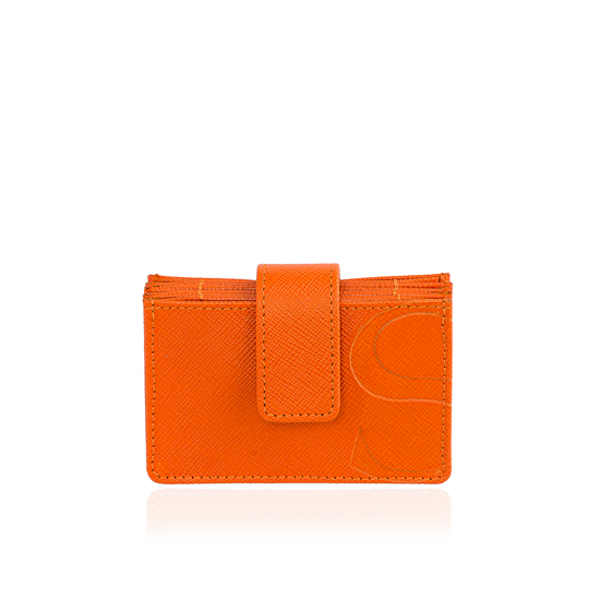 Credit Card Accordion Wallet in Orange Textured Leather