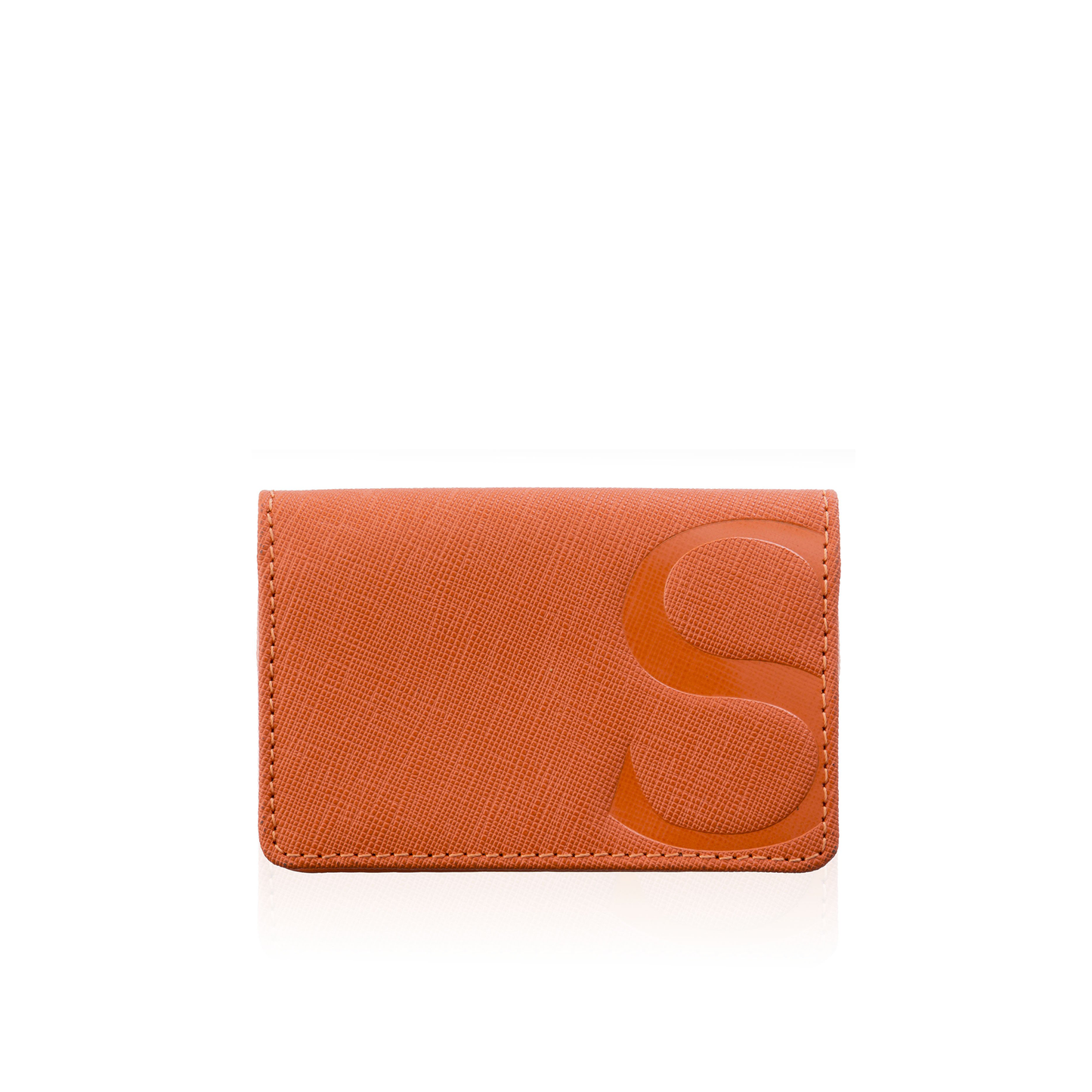 Credit Card Case in Orange Textured Leather