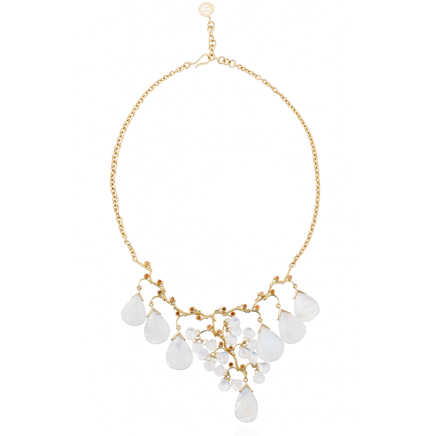 Load image into Gallery viewer, 18K Yellow Gold Necklace with Moonstone Cabochon Drops
