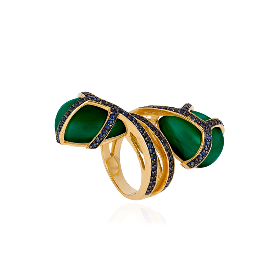 18K Yellow Gold Ring with Green Onyx Cabochon