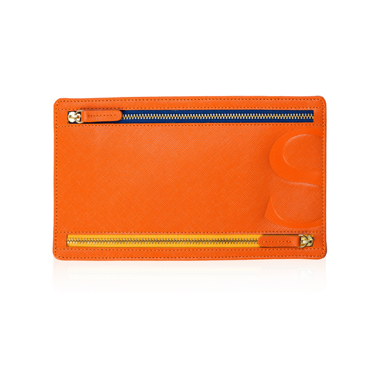 Currency Pouch in Orange Textured Leather