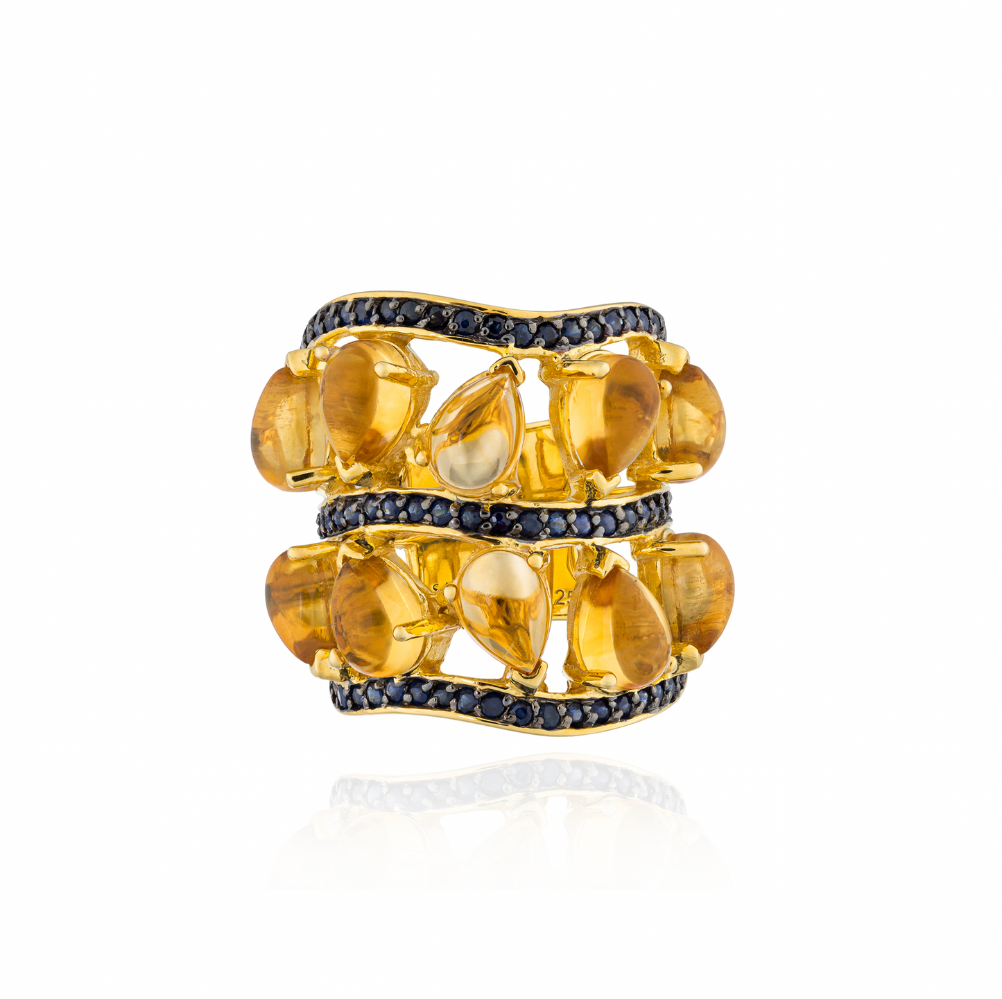 925 Silver Floret Ring with Citrine & Blue Sapphire