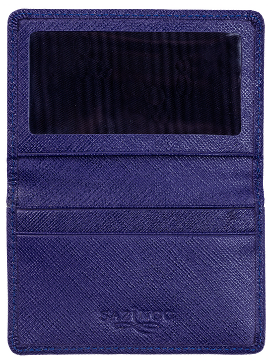 Card & ID Holder in Blue Textured Leather