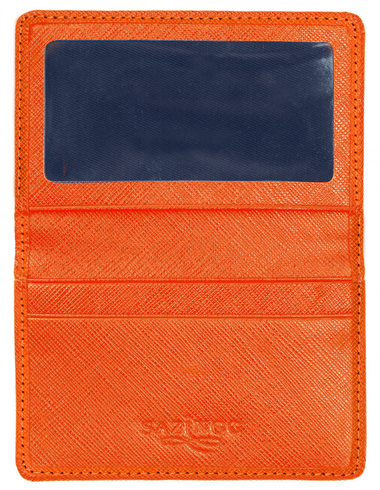Card & ID Holder in Orange Textured Leather