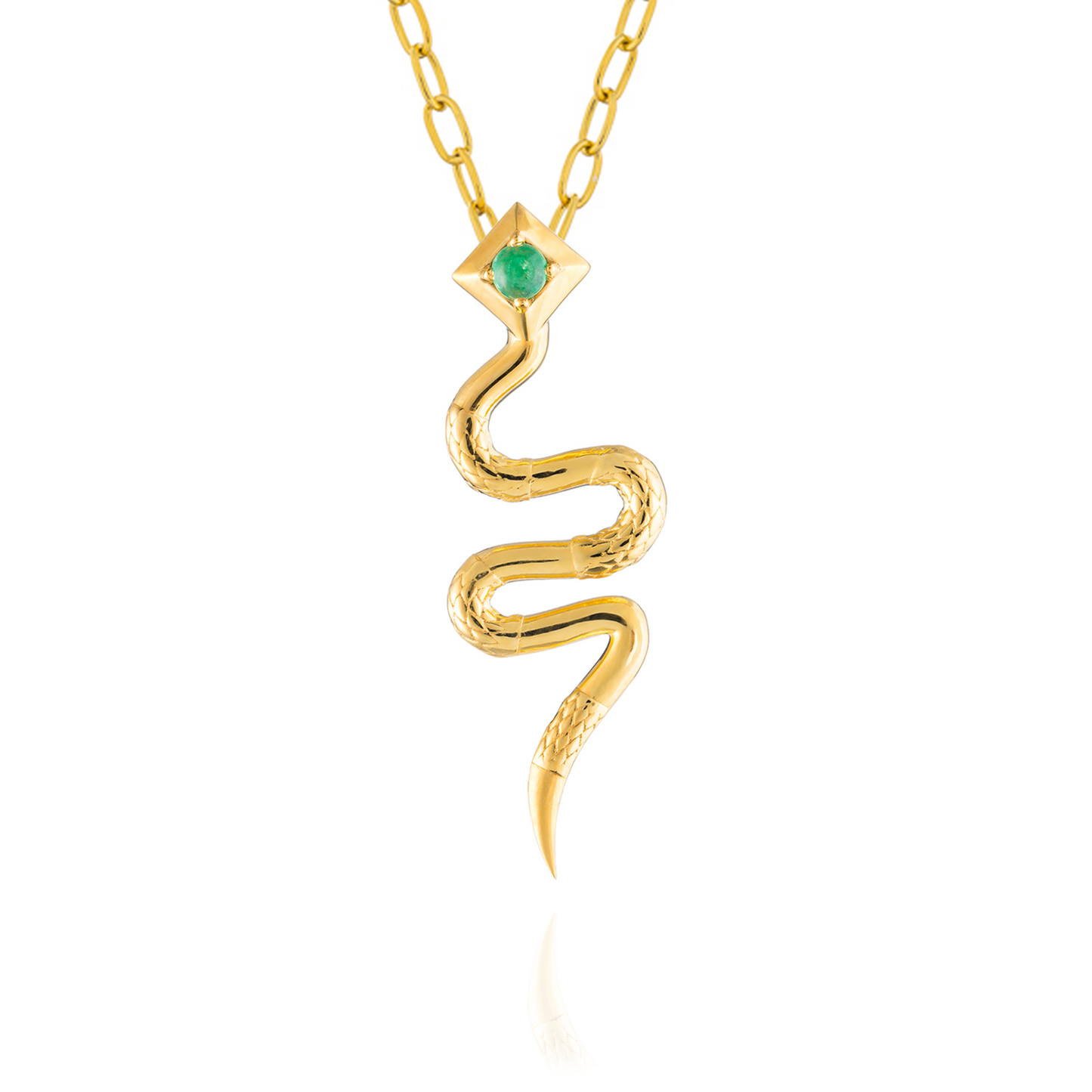 925 Silver Snake Necklace with Emerald Cabouchon