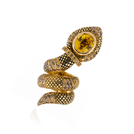 18K Yellow Gold Snake Ring with Yellow Sapphire