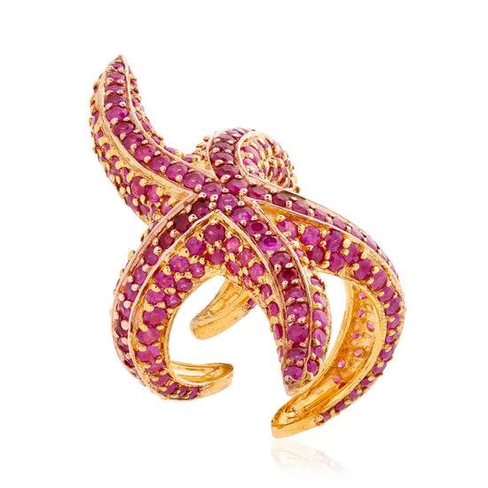 Load image into Gallery viewer, 925 Silver Starfish Ring with Ruby
