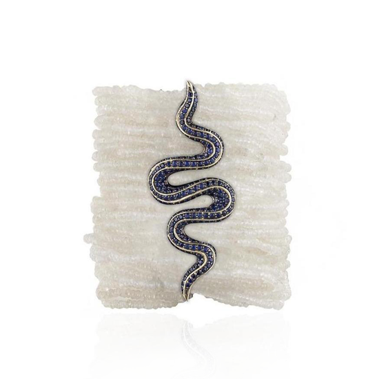 925 Silver Bracelet with Moonstone Beads & Blue Sapphire Swirl