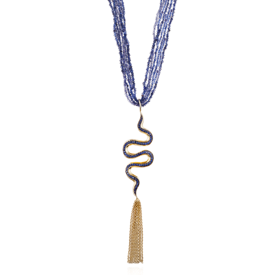 Load image into Gallery viewer, 925 Silver Necklace with Iolite Beads &amp;amp; Swirl Blue Sapphire Pavé Pendant
