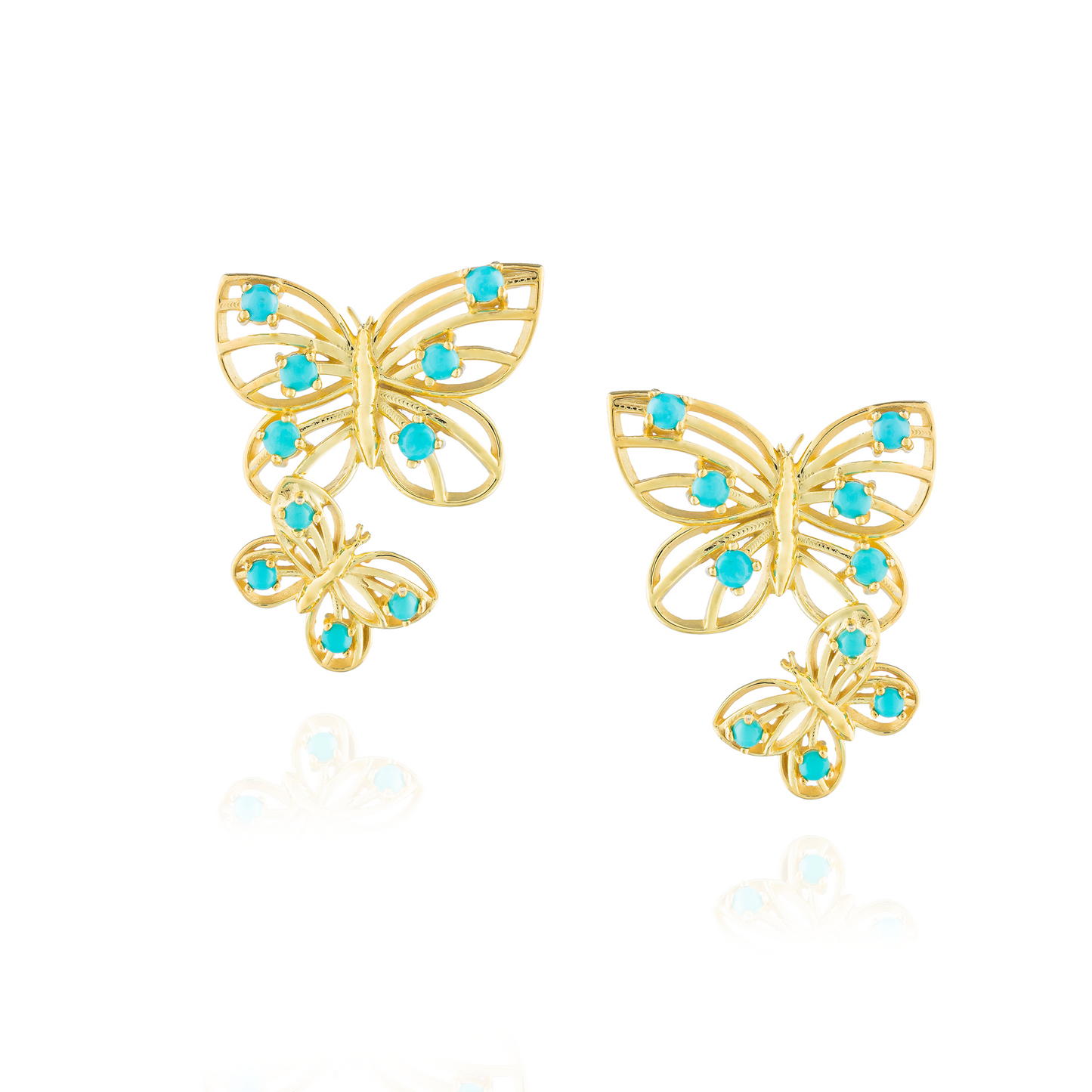 925 Silver Earrings  plated in 18k Yellow Gold with Turquoise Cabouchon