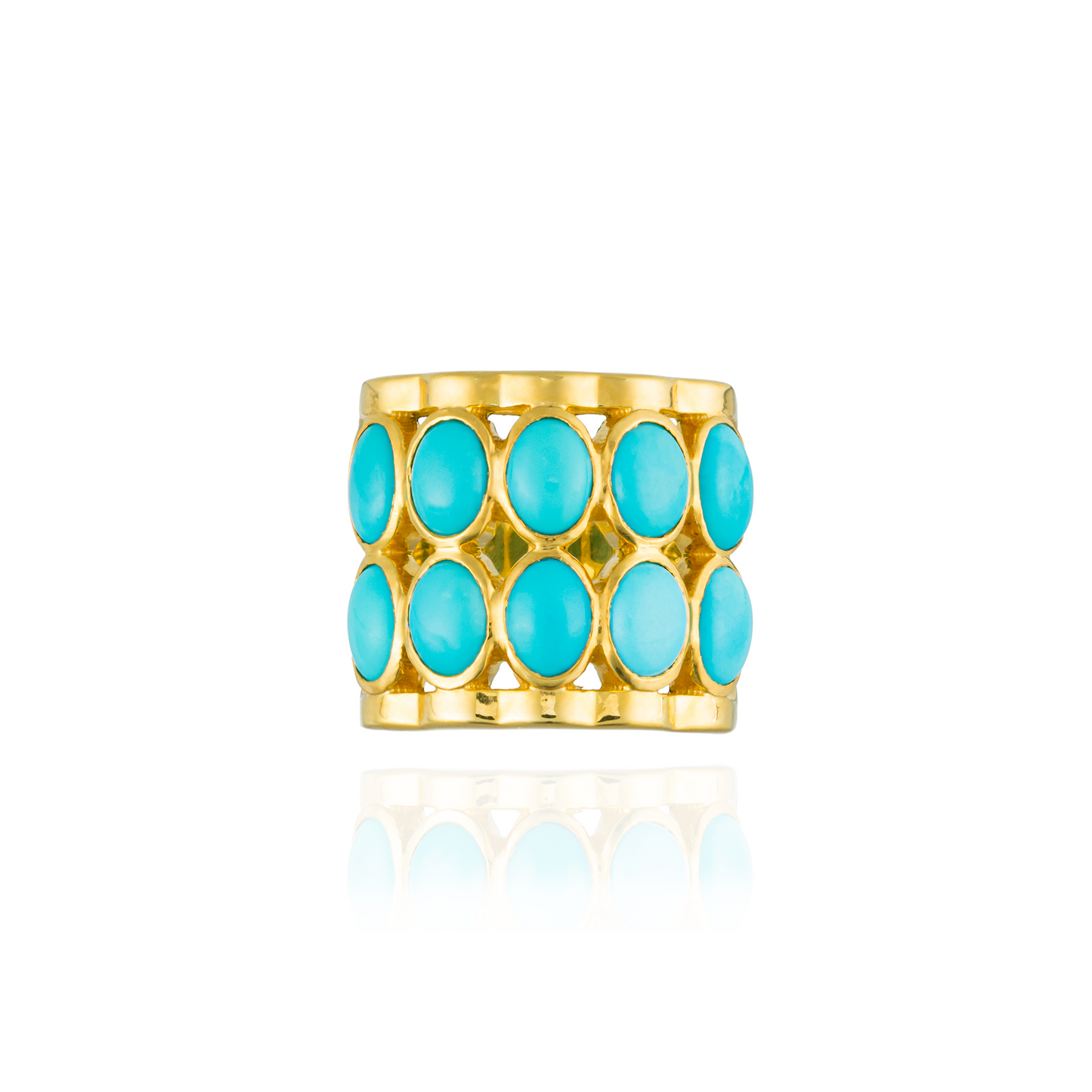 Caramelo 925 Silver O Ring Plated in 18KT Yellow Gold with Turquoises