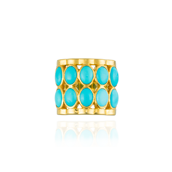 Caramelo 925 Silver O Ring Plated in 18KT Yellow Gold with Turquoises