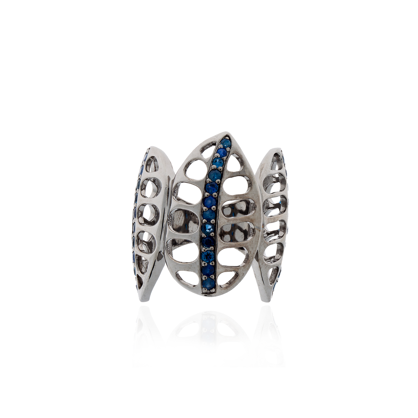 925 Silver Ring Plated in Black Rhodium with Blue Sapphires