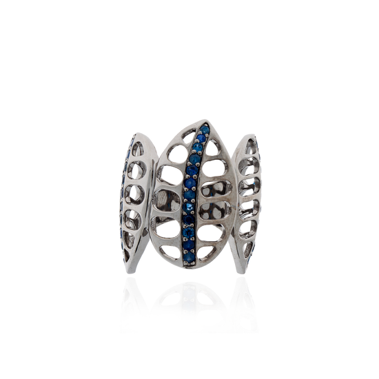 Load image into Gallery viewer, 925 Silver Ring Plated in Black Rhodium with Blue Sapphires
