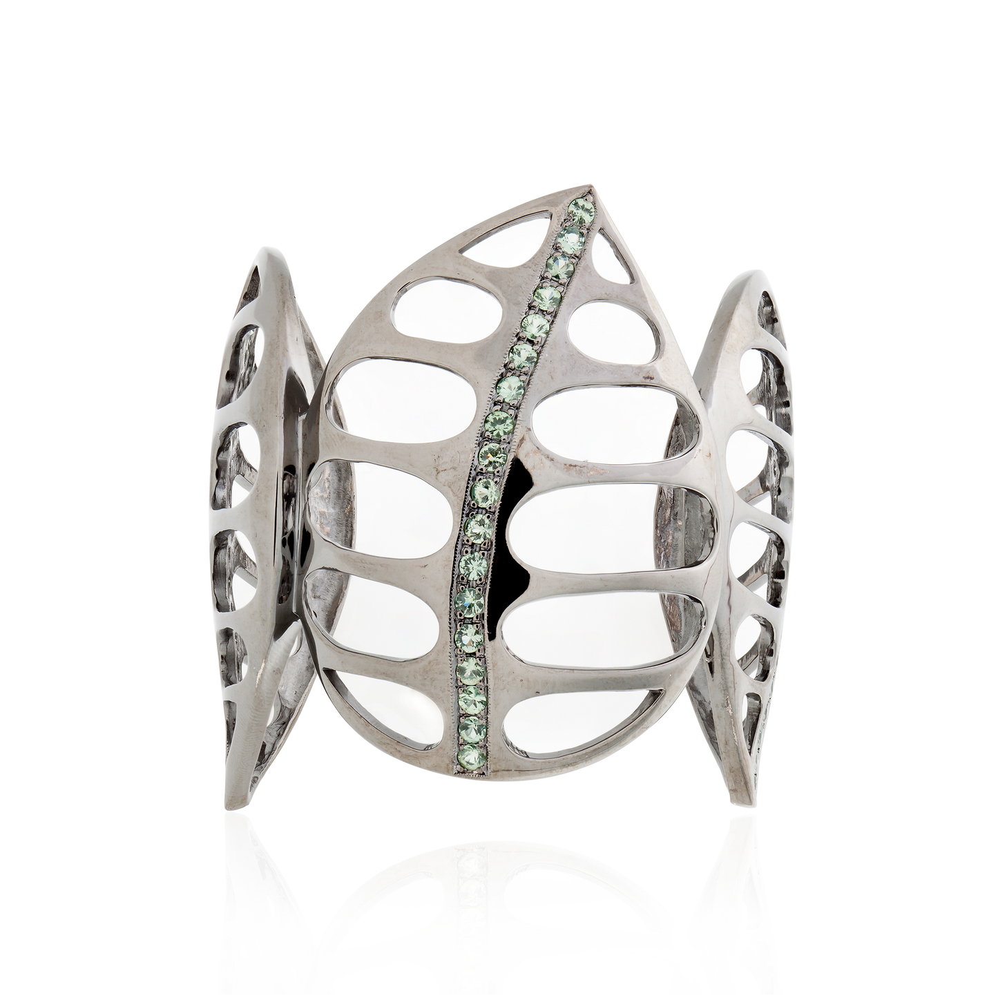 925 Silver Leaf Bracelet with Green Sapphires