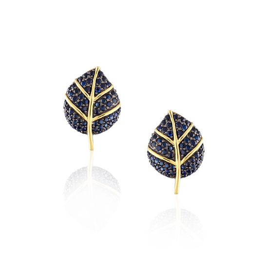 925 Silver Leaf Earrings with Blue Sapphires